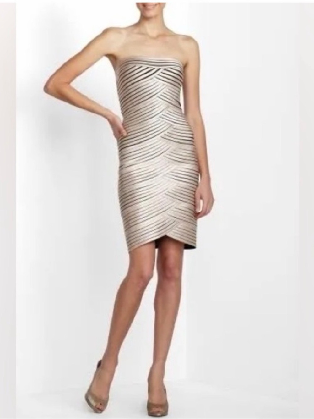BCBGMaxAzria Chevron Bandage Dress with removable straps.
